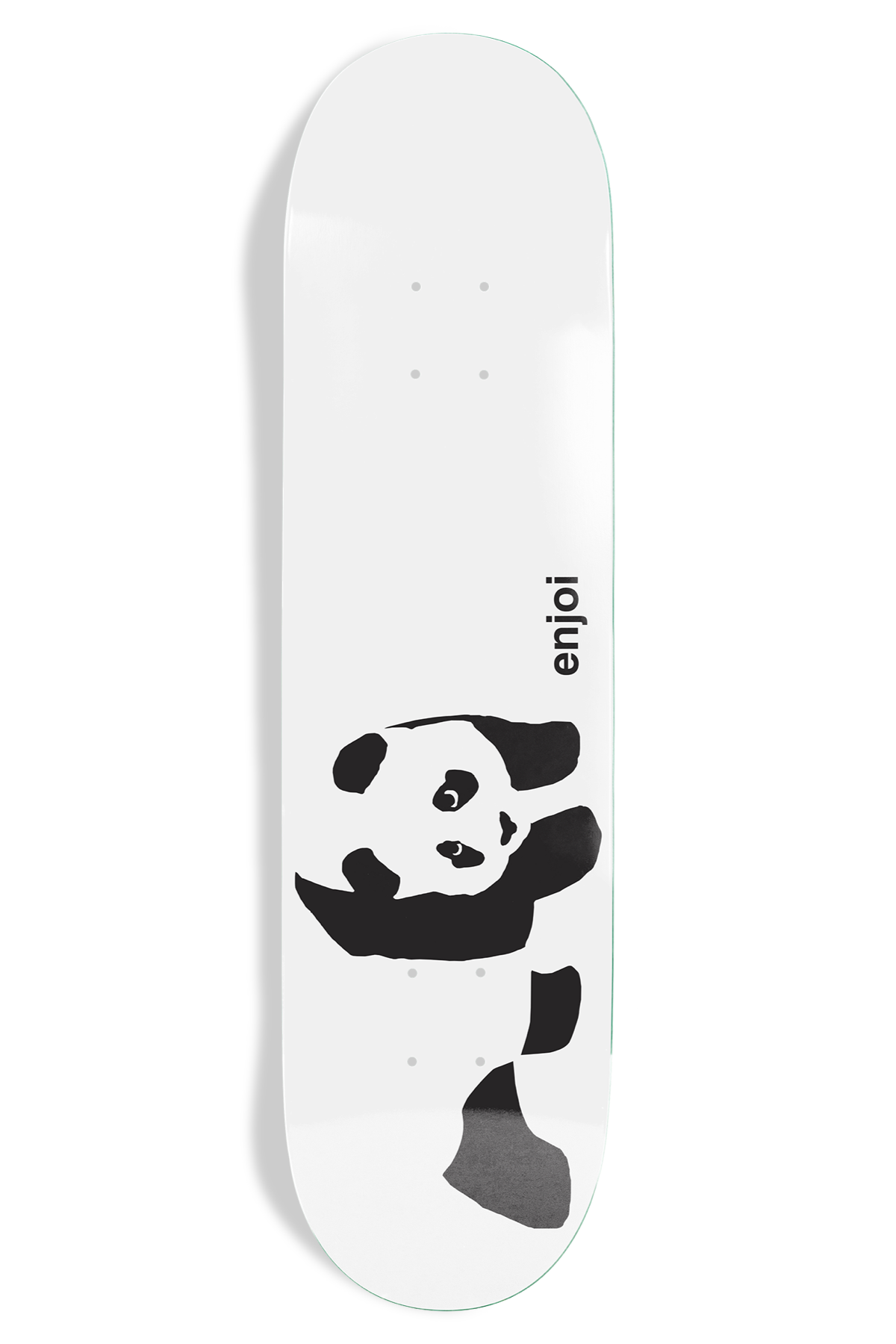 Skateboard deck with panda design and Enjoi logo on a white background 8.0